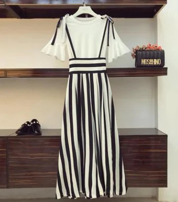 Plus Size Women's Stylish Slimming Top & Striped Set