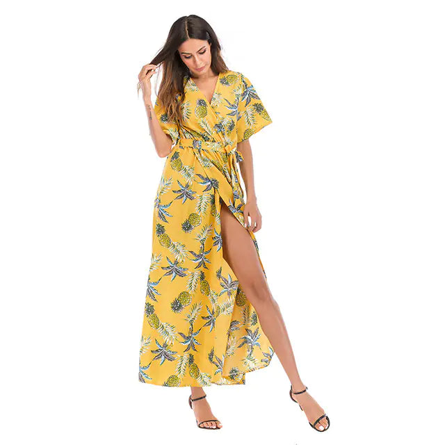 Women's Floral V-Neck Maxi Dress