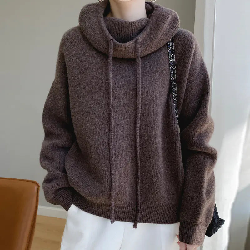 Thick Wool Hooded Sweater for Women - Cozy Knitted Top