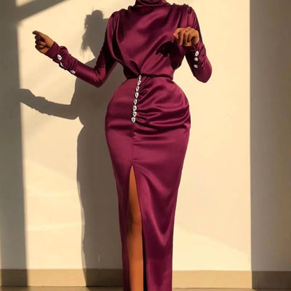 Women's Long Sleeve Sexy High Waist Split Dress