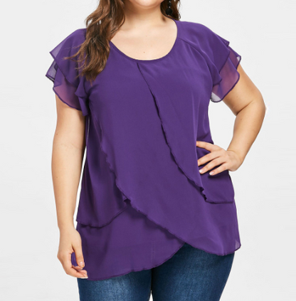 Plus Size Ruffle Blouse - Elegant Chiffon Top
