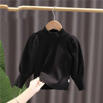 Girls' Stand Collar Long Sleeve Puff Sleeve Top