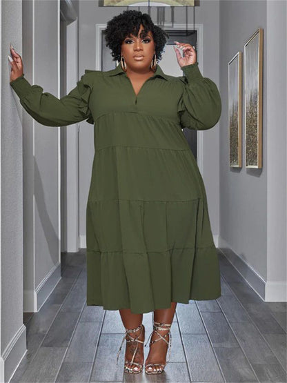 Plus Size Women's Elegant Maxi Dress with Long Sleeves