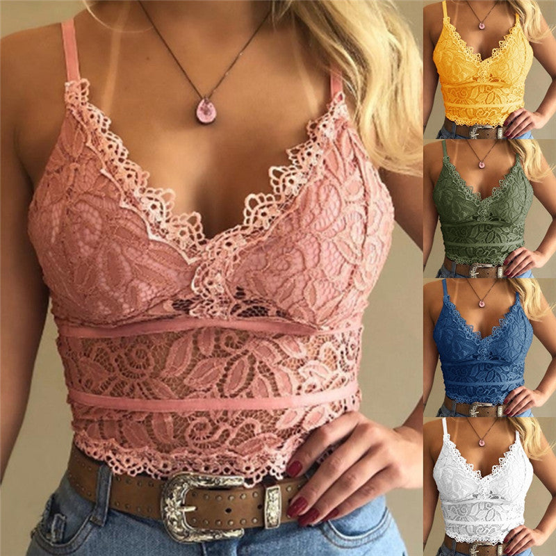 Elegant Women's V-Neck Lace Sleeveless Casual Top