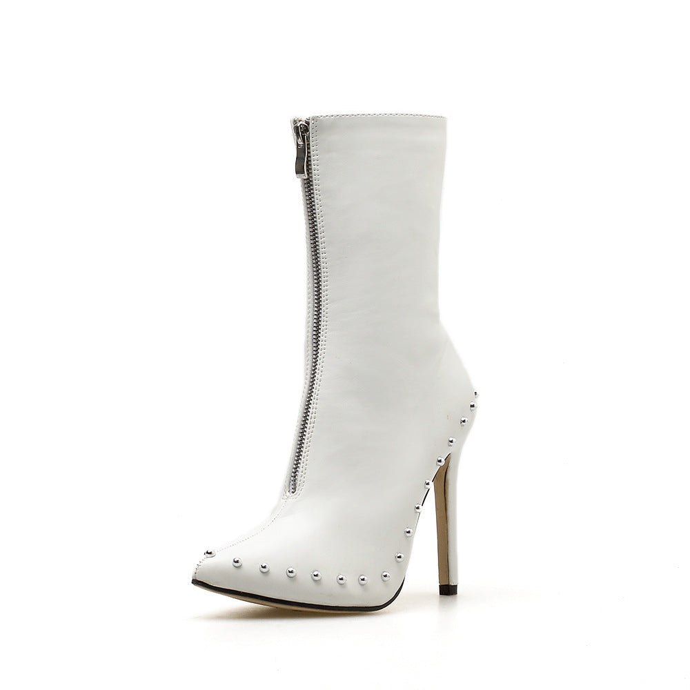 Studded Zipper Knee-High Boots with Heels