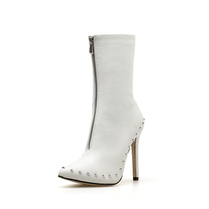 Studded Zipper Knee-High Boots with Heels