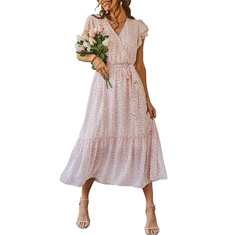V-neck Short Sleeve Women's Floral Dress