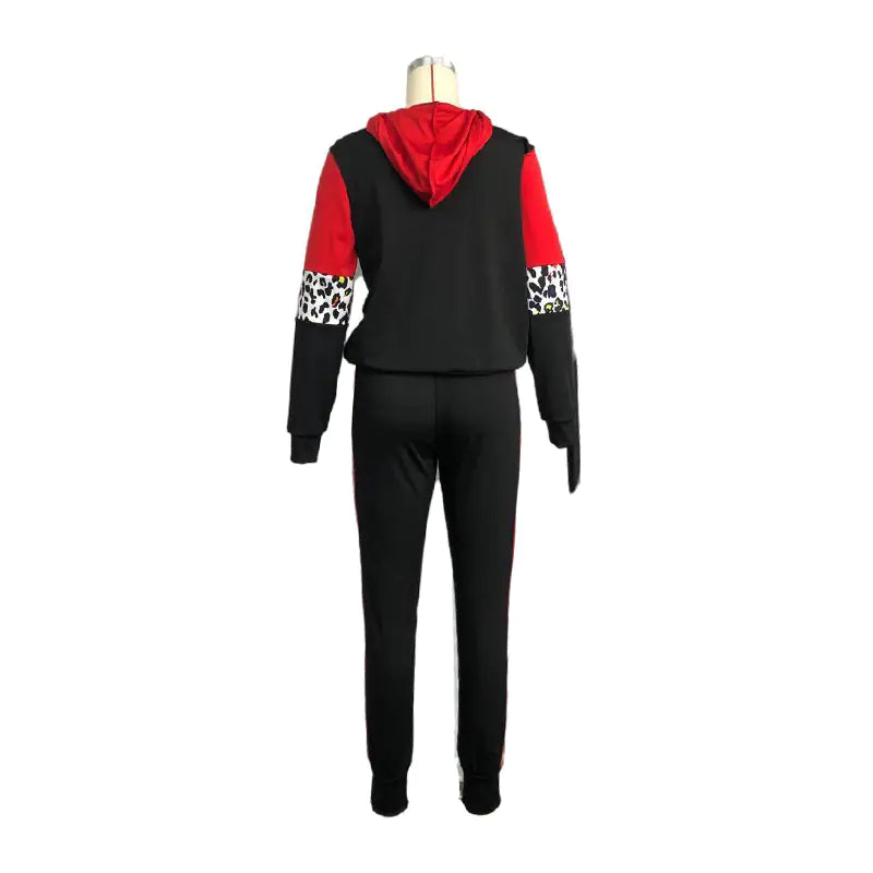 Plus Size Leopard Long Sleeve Hooded Tracksuit Set