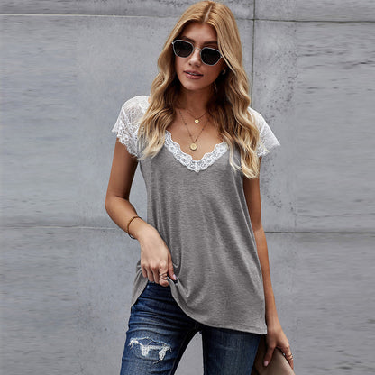 Women's Lace Knit Vest Top - European Style V-Neck T-Shirt