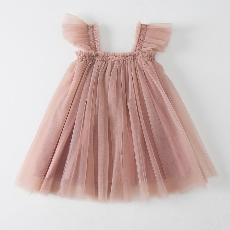 New Girls' Fleece Sleeve Tulle Dress