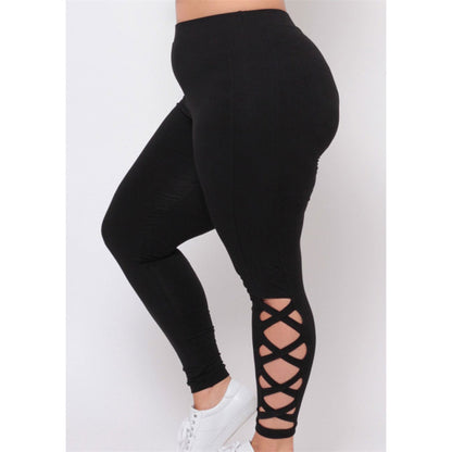 Plus Size Solid Color Cross Strap Pants for Women