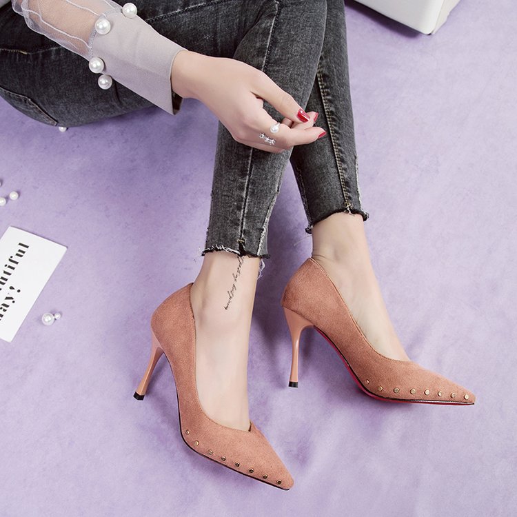 Stiletto Heels with Rivets and Pointed Toe Design