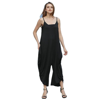 Plus Size Women's Deep V Neck Sexy Jumpsuit