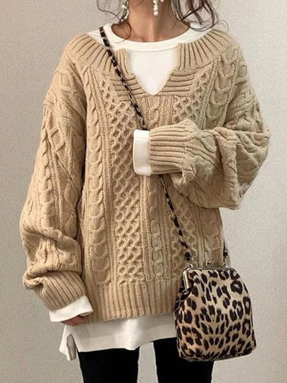 Chic Women's Knitted V-Neck Sweater for Autumn Winter