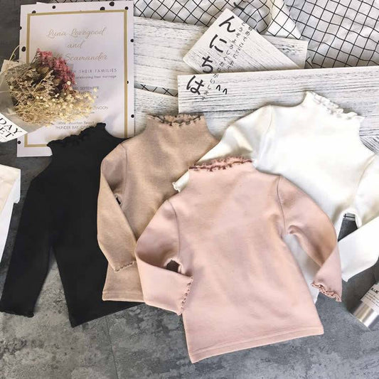 White Long Sleeve Top for Baby Girls with Turtleneck