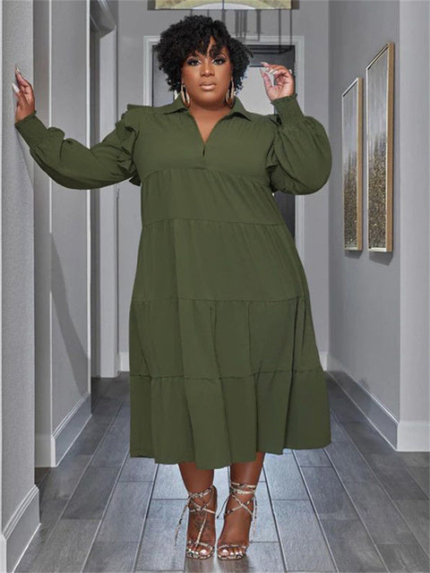 Plus Size Women's Elegant Maxi Dress with Long Sleeves