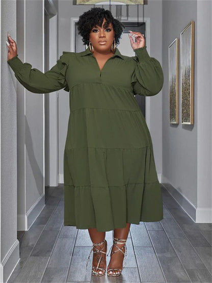 Plus Size Women's Elegant Maxi Dress with Long Sleeves