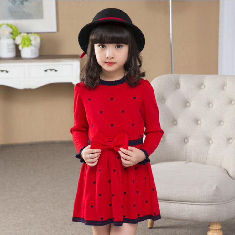 Princess Long-Sleeved Bow Stitching Sweater Dress
