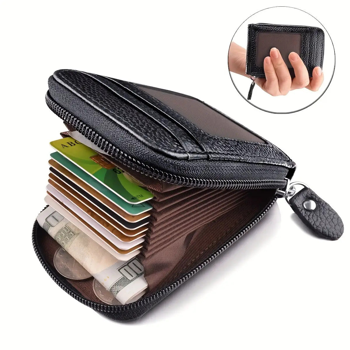 RFID Blocking Leather Mini Wallet  Men's and Women's 9 Card Slots Card Holder