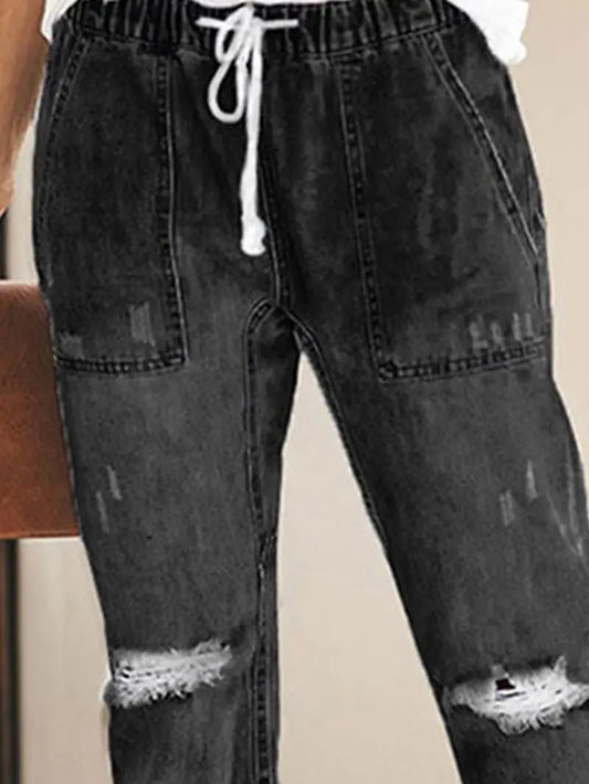 Women's Ripped Distressed Straight Leg Denim Pants