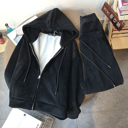Korean Loose Plush Zipper Sweater Two-Piece Suit