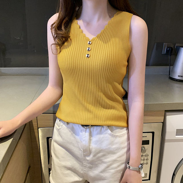 Casual V-Neck Knitted Sleeveless Top for Women