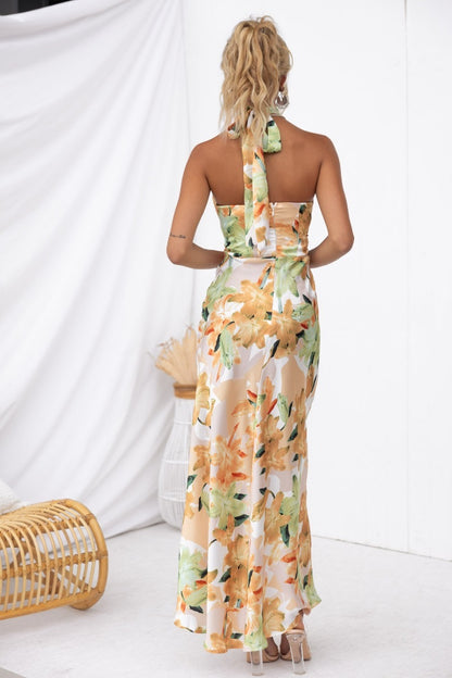 2023 Women's Silk Floral Print Maxi Dress