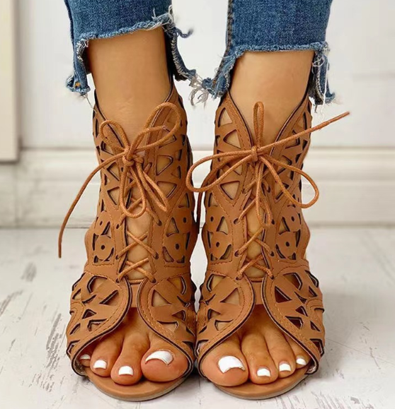 Ethnic Style Cutout Flat Sandals for Women