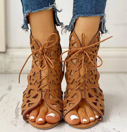 Ethnic Style Cutout Flat Sandals for Women