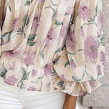 Women's Off-Shoulder Chiffon Print Long Sleeve Top