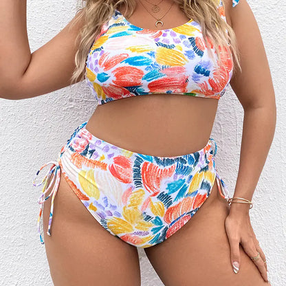Plus Size Two-Piece Swimsuit with Strap, Graffiti Print