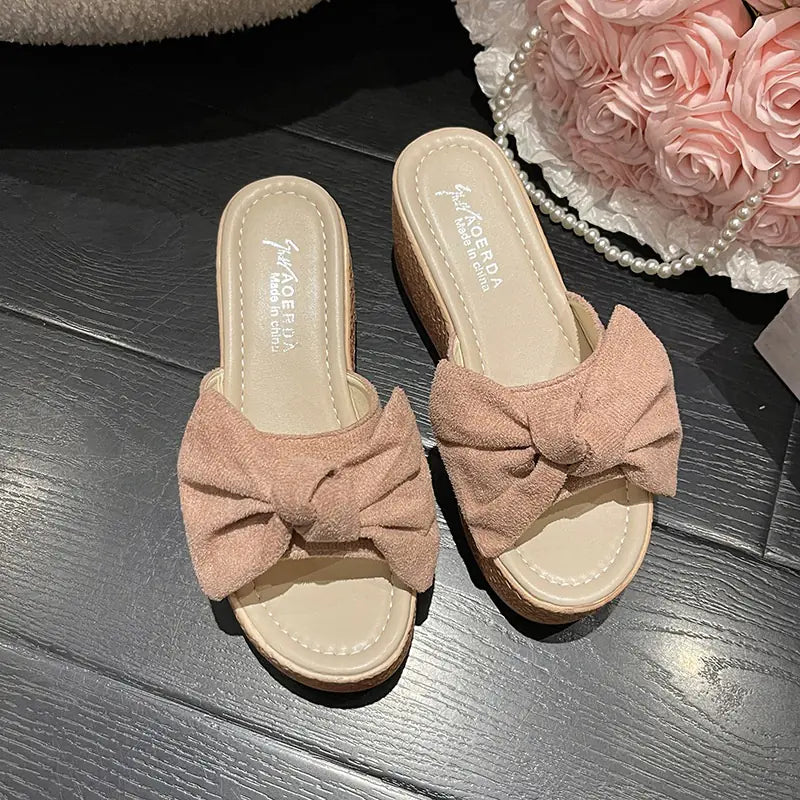 Women's Bow-Knot Platform Wedge Sandals and Slippers