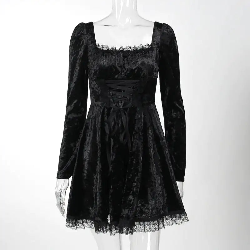 Elegant Slim-fit Long Sleeve Suede A-Line Dress