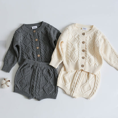Baby Knitted Set with Long Sleeve Cable Top and Shorts