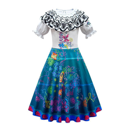 Encanto Style Girls Dress with Flutter Sleeves and Bag