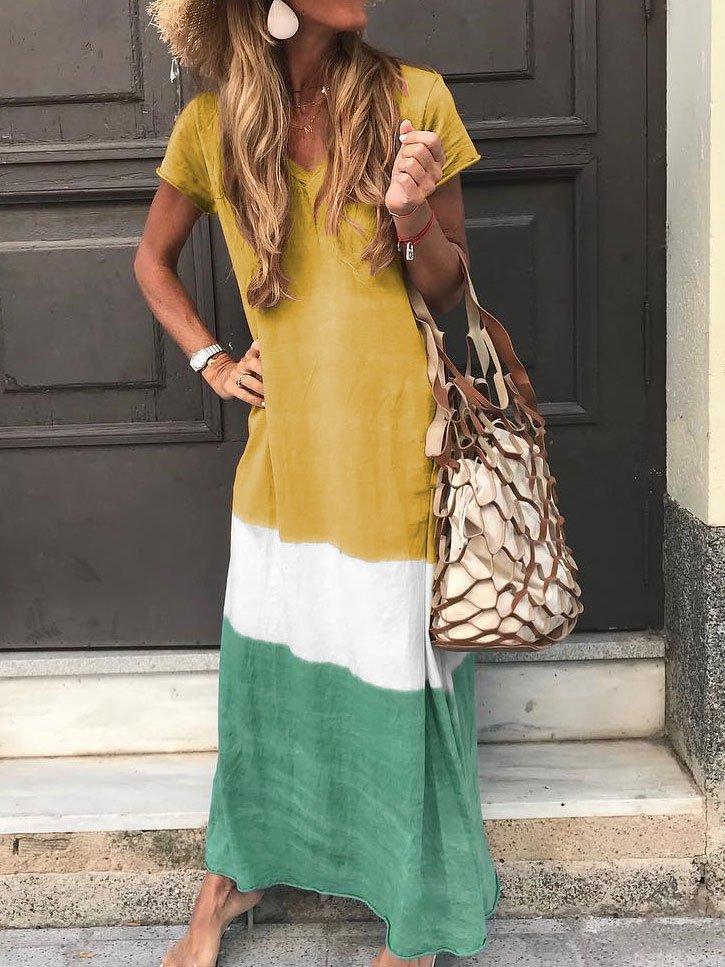 Trendy Gradient V-Neck Short Sleeve Dress