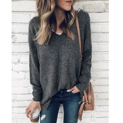 V-neck Plus Size Fleece Pullover Sweater for Women