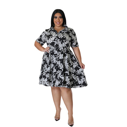 Plus Size Floral Print A-Line Dress for Women