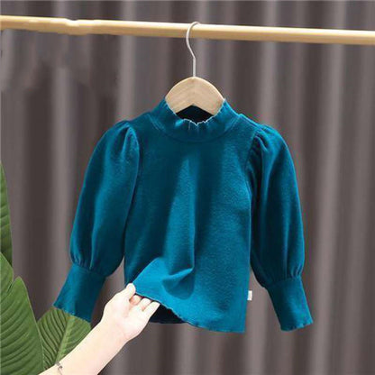 Girls' Stand Collar Long Sleeve Puff Sleeve Top