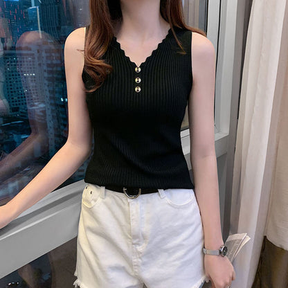 Casual V-Neck Knitted Sleeveless Top for Women