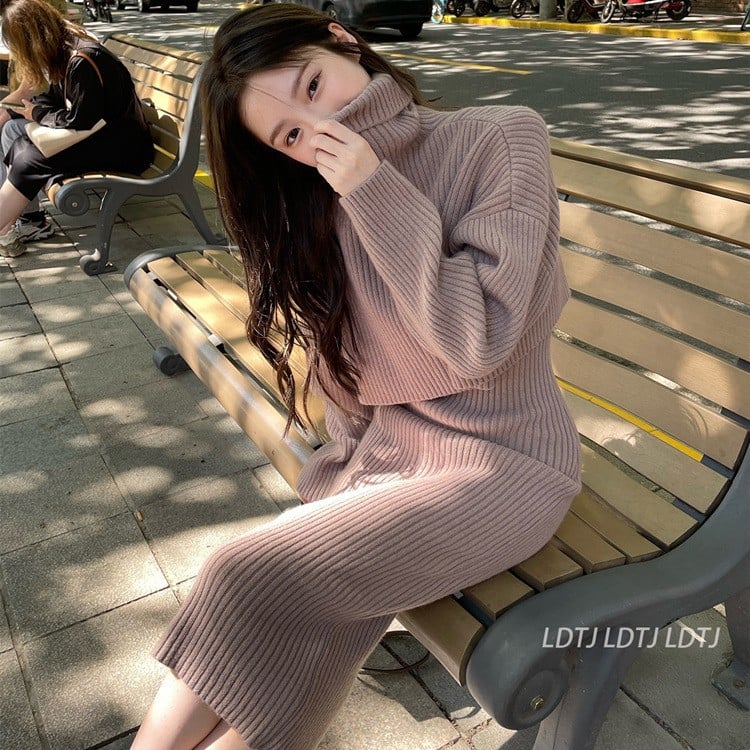 Lazy Style Women's Two-Piece High Neck Sweater Set