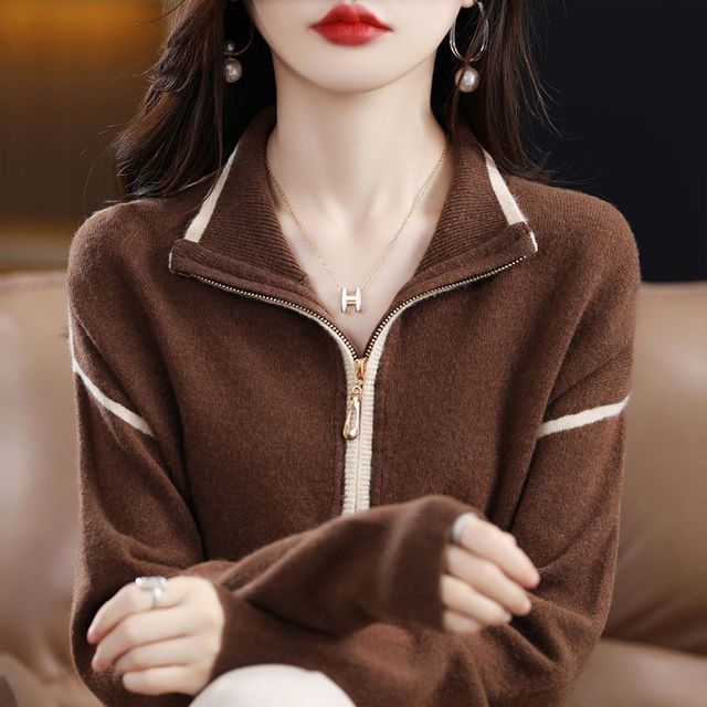 Casual Knitted Zipper Neck Sweater