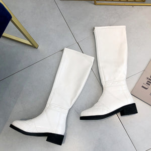 Fashionable Shiny Knight Boots with Chunky Heels