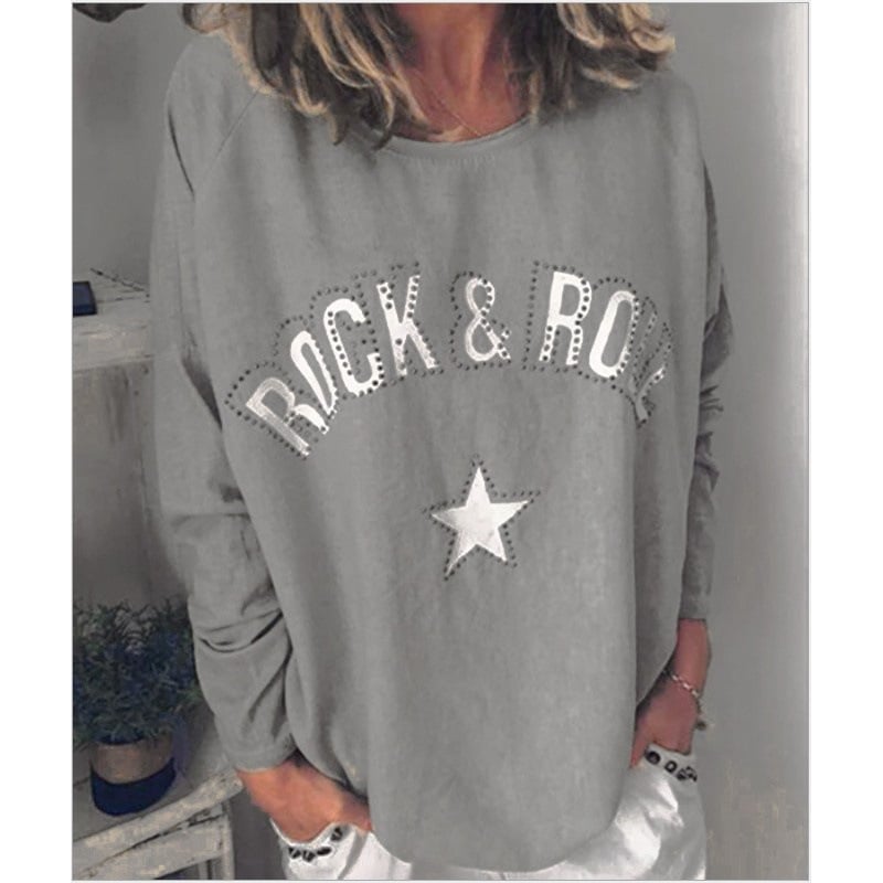 Women's Printed Diamond Round Neck Long Sleeve Top