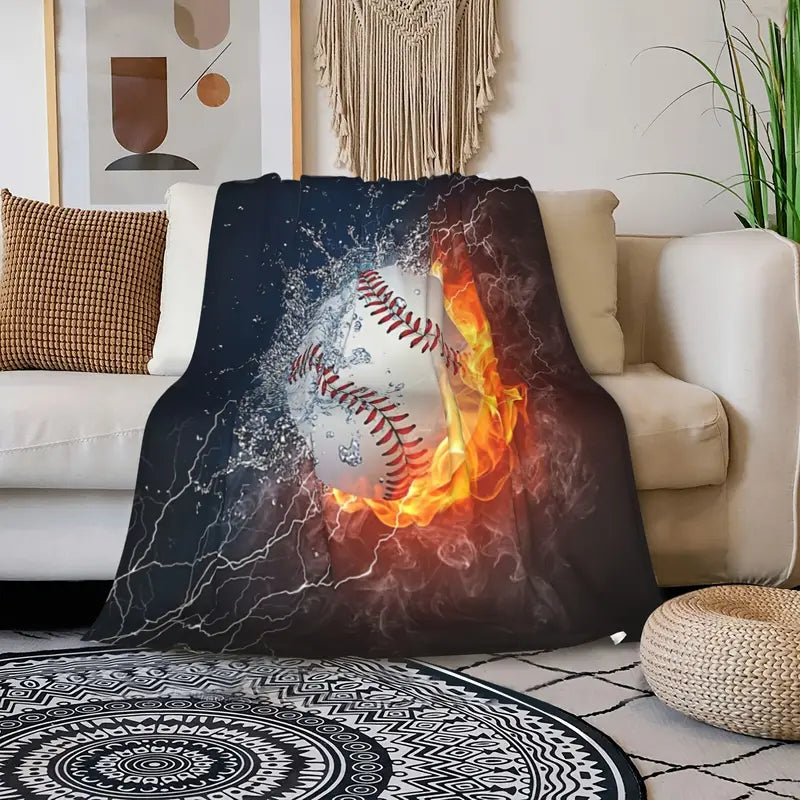Super Soft Velvet Plush Throw Blanket with 3D Baseball Print