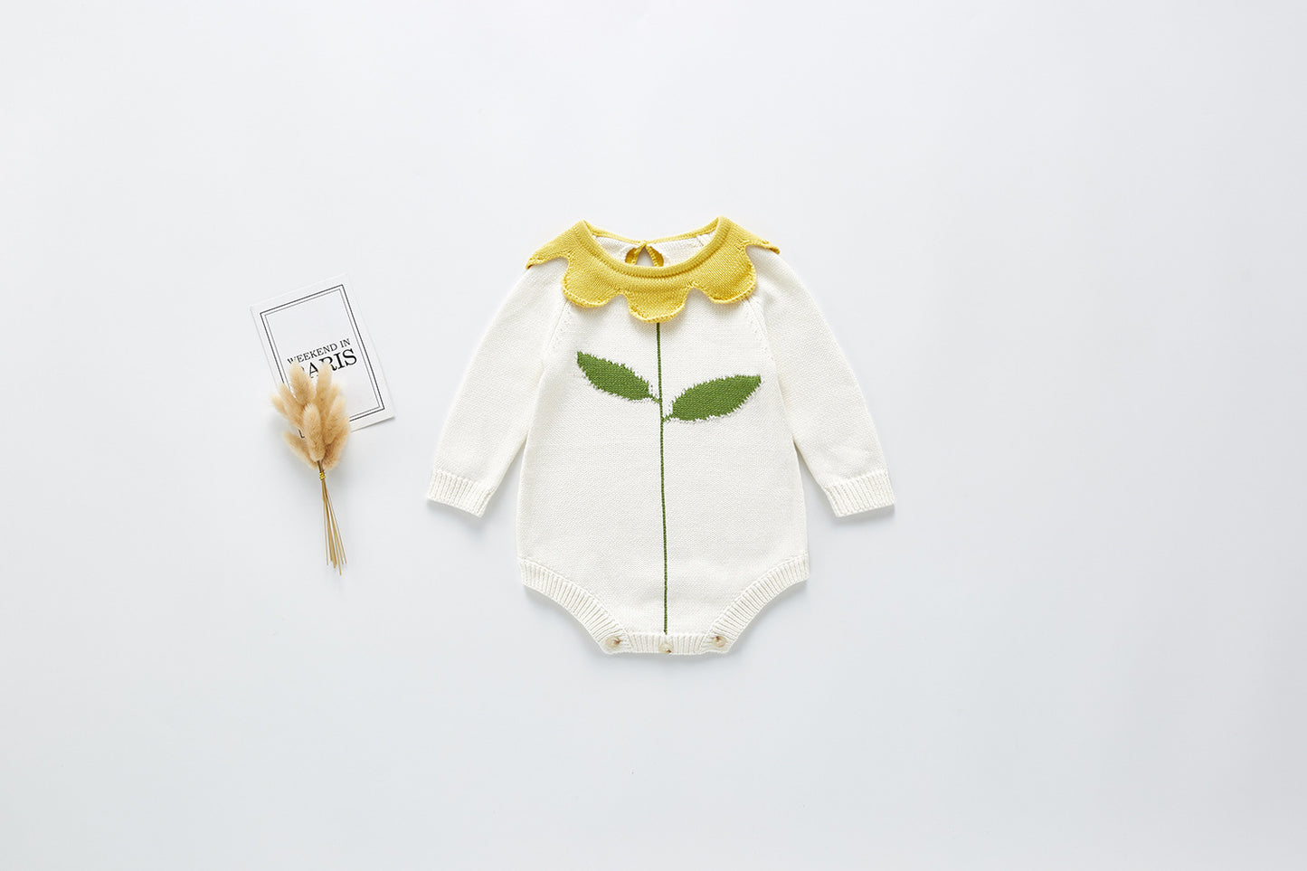 Leaf Collar Knit Long Sleeve Jumpsuit for Baby Girls