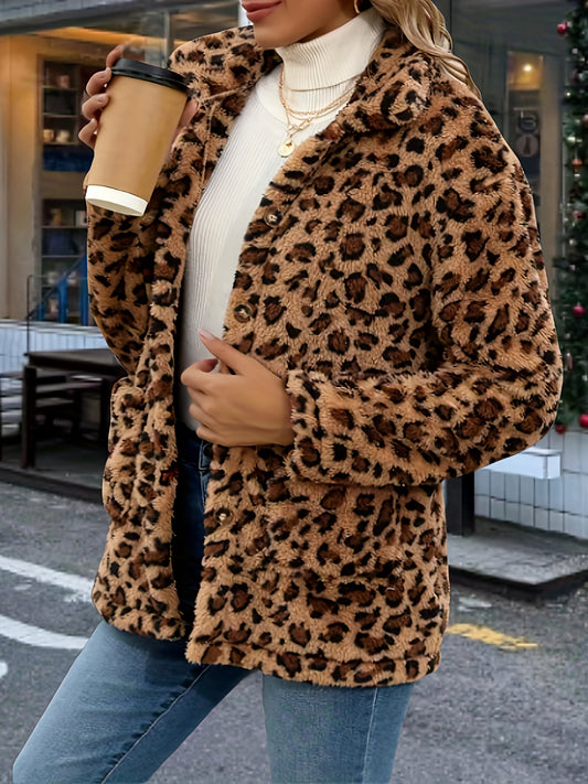 Leopard Print Coat Women's Plus Size Leopard Print Long Sleeve Coat