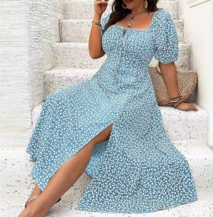 Plus Size Floral Side Slit Dress