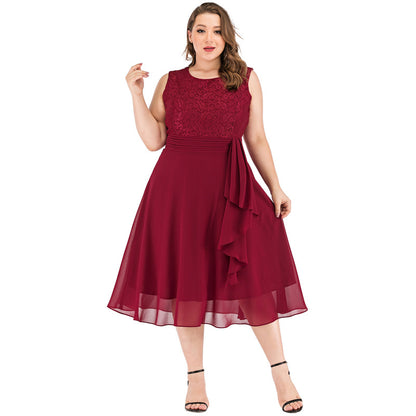 Elegant Plus Size Lace Chiffon Fit and Flare Dress