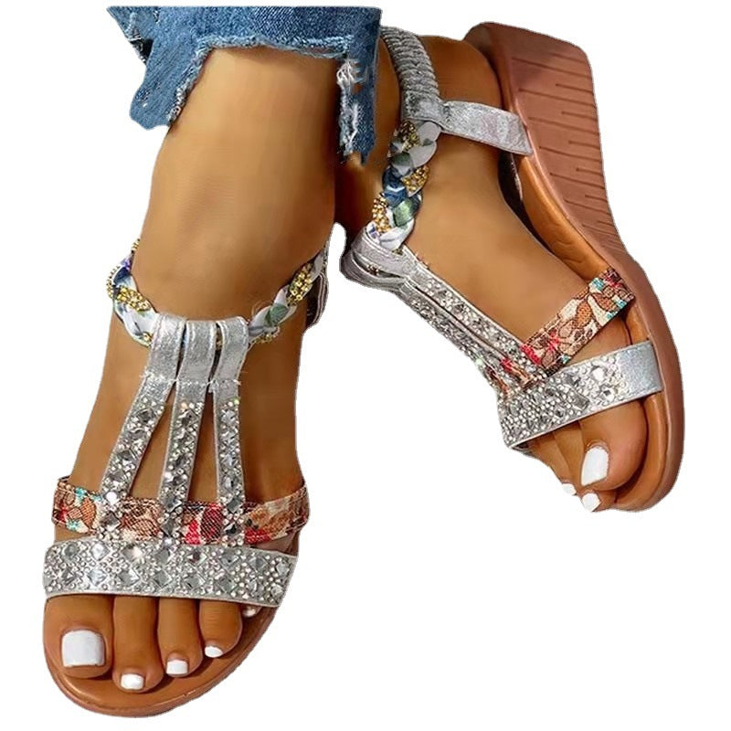 Women's Bohemian High-Heeled Sandals with Rhinestones